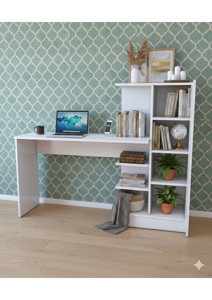 Modern Mdf Beyaz Kitaplıklı Çalışma Masası fırsatları