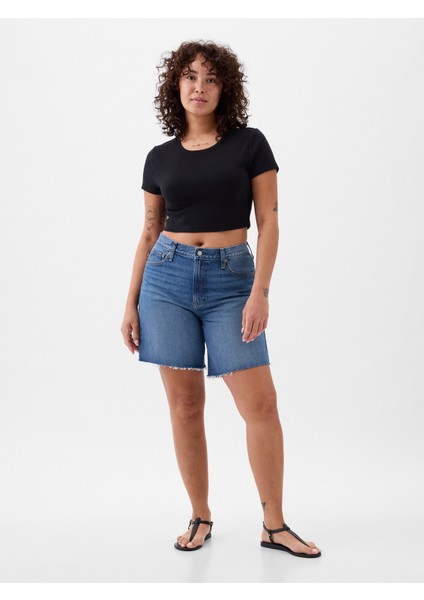 Kadın Koyu Mavi 8" Mid Rise '90S Loose Denim Bermuda Şort indirimleri