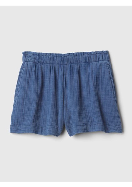 Kadın Mavi Crinkle Gauze Denim Easy Şort modelleri