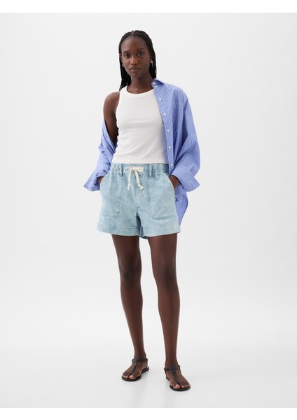 Kadın Açık Mavi Easy Pull-On Denim Şort