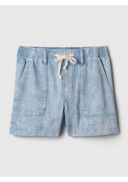 Kadın Açık Mavi Easy Pull-On Denim Şort