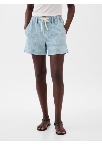 Kadın Açık Mavi Easy Pull-On Denim Şort indirimleri