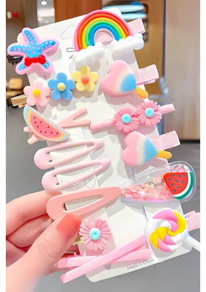 Çocuk Tokası 14 Adet, Renkli Sarı, Pembe, Mor, Tokalar, Çocuk Saç Aksesuarları, Sevimli Kız Tokaları modelleri