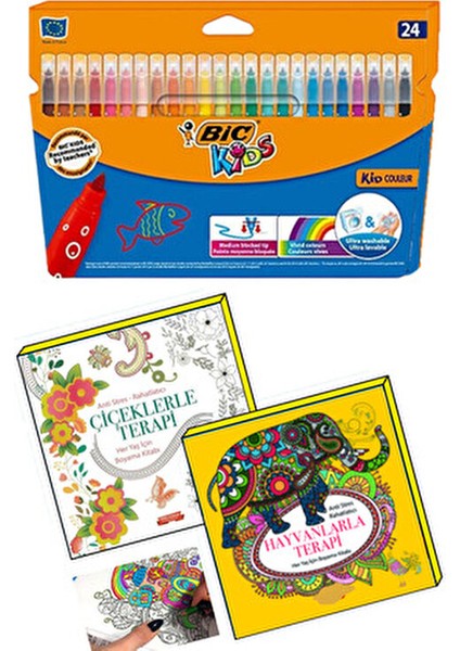 Mandala Büyükler Için Boyama Seti - 2 Kitap ve 24'lü Keçeli Kalem Nova