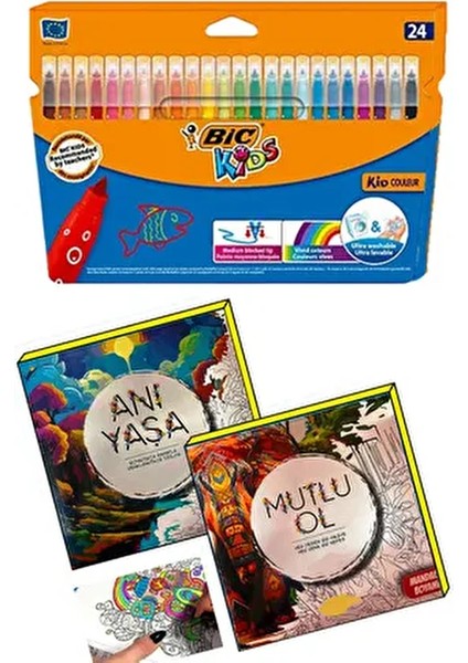 Mandala Büyükler Için Boyama Seti - 2 Kitap ve 24'lü Keçeli Kalem Nova modelleri