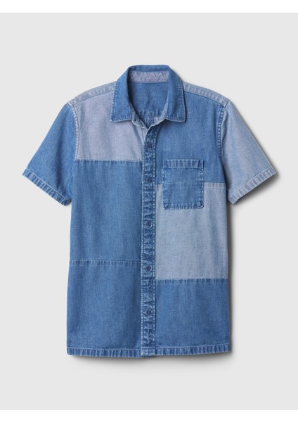 Erkek Çocuk Mavi Patchwork Denim Gömlek fiyatları