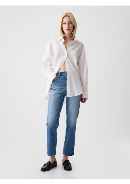 Kadın Mavi High Rise Cheeky Straight Washwell Jean Pantolon