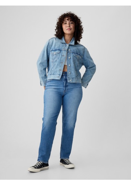 Kadın Mavi High Rise Cheeky Straight Washwell Jean Pantolon