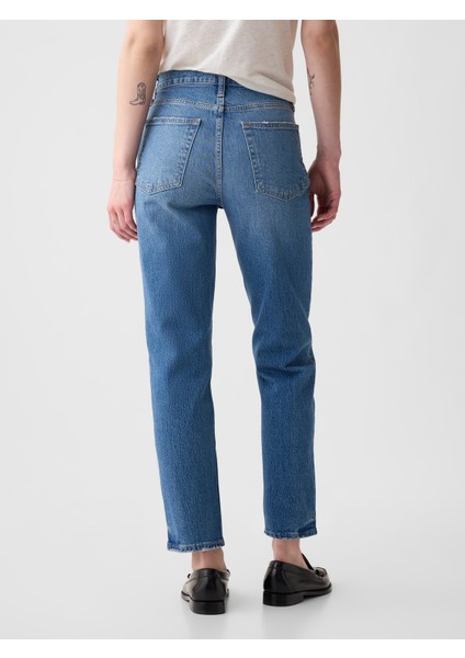 Kadın Mavi High Rise Cheeky Straight Washwell Jean Pantolon