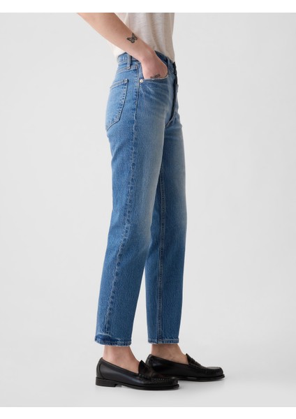 Kadın Mavi High Rise Cheeky Straight Washwell Jean Pantolon