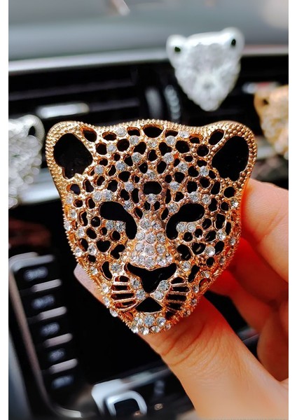 Leopar Desenli Araç Kokusu, Gold Renk Klipsli Tasarım