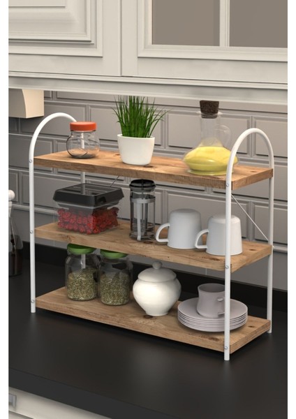 Bello Tezgah Üstü 3'lü Oval Mutfak Rafı Beyaz- Atlantik Çam 50 cm modelleri