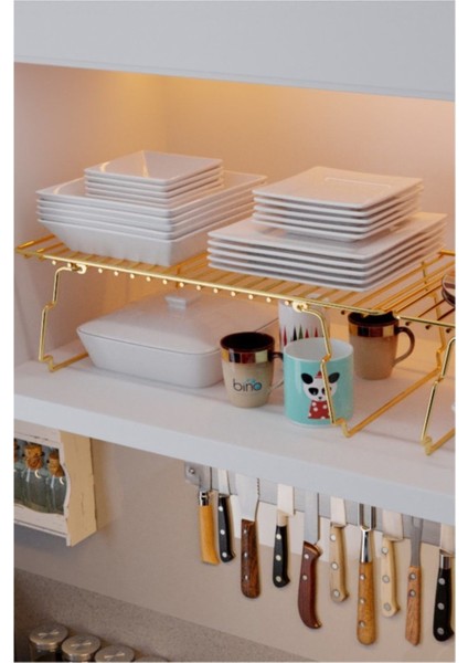 Çok Amaçlı Banyo Mutfak Dolap Içi Gardrop Düzenleyici Altın Paslanmaz Kaplama