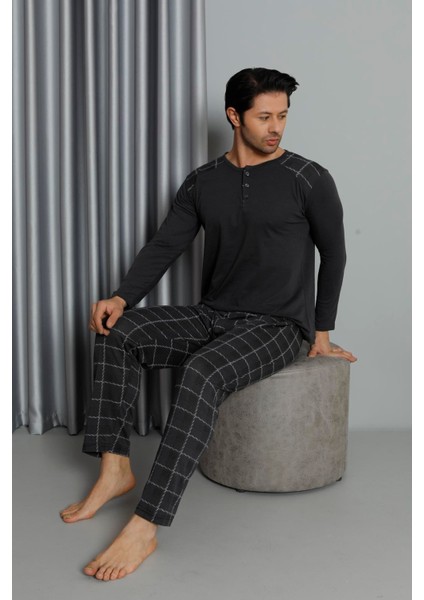 Erkek Interlok Rahat Kalıp Sıfır Yaka Pamuk Pijama Takımı 6774 fiyatları