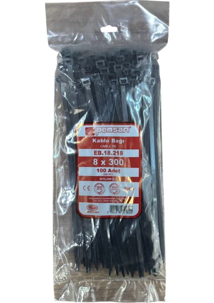 Kablo Bağı Cırt Kelepçe 8X300 mm Siyah 100 Adet Fiyatıdır