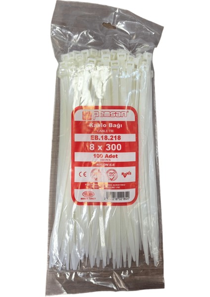 Kablo Bağı Cırt Kelepçe 8X300 mm Beyaz 100 Adet Fiyatıdır