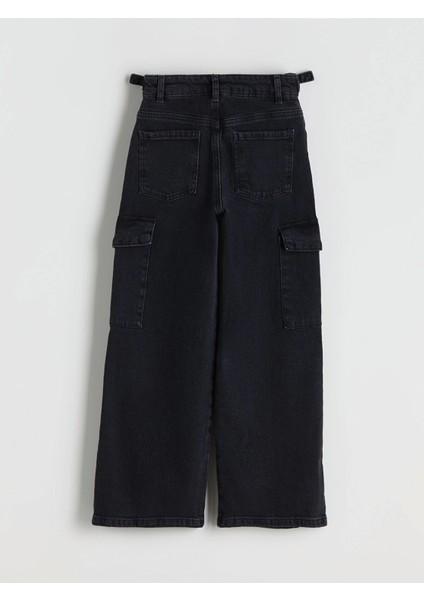 Lcw Kids Siyah Beli Ayarlanabilir Lastikli Kız Çocuk Kargo Jean Pantolon modelleri