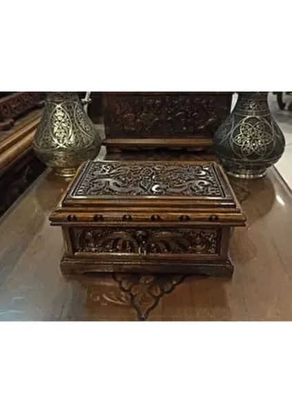 Fillikutum Oyma Ahşap Sandık Oyma Motifli Mücevher Sandığı Kilitli Takı Kutusu Ahşap 24 cm fiyatları