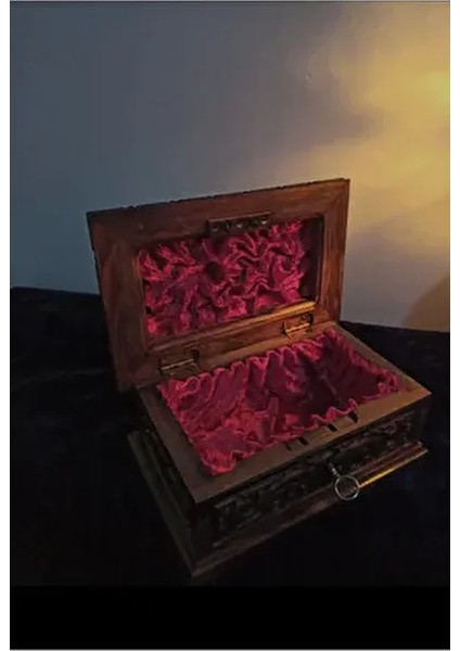 Fillikutum Oyma Ahşap Sandık Oyma Motifli Mücevher Sandığı Kilitli Takı Kutusu Ahşap 24 cm modelleri