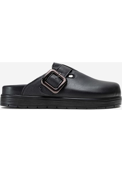 Kadın Önü Kapalı Tokalı Sabo Günlük Terlik Gerçek Deri Zy 4000 Siyah