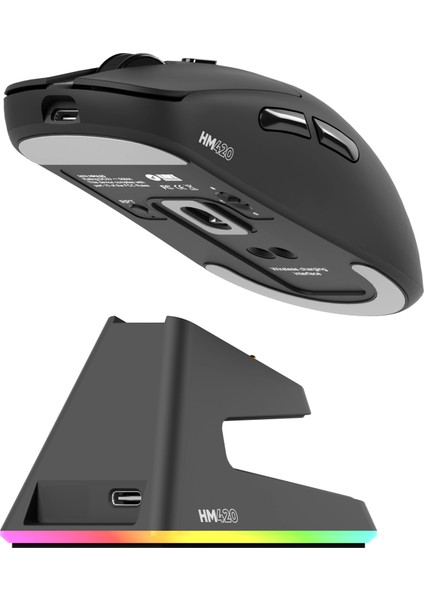 HM420 4K Hz 26000 Dpı Tri-Mode Kablosuz/bluetooth Şarj Standlı Siyah Gaming Mouse modelleri