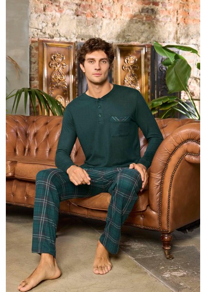 Erkek Aras Kışlık Termal Rahat Çam Yeşili Pijama Takımı 0454