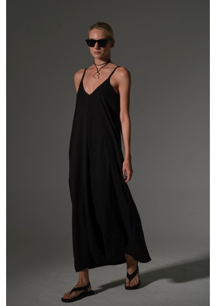 Ayarlanabilir Ince Askılı Kolay Ütülenen Yazlık Arobin Kumaş Uzun Kadın Elbise @airo