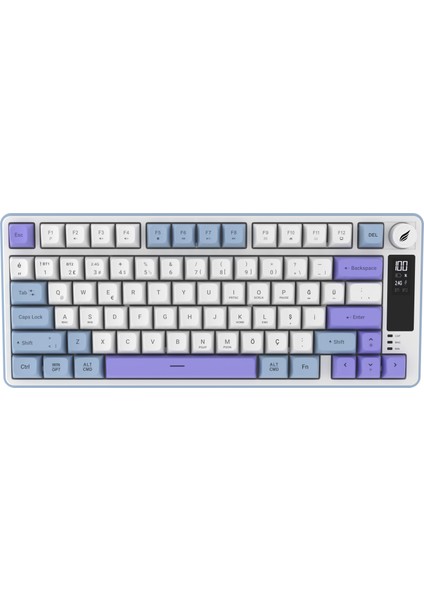 HK255 Membrane LCD Rgb Kablosuz/bluetooth Mavi Mor %75 Türkçe Gaming Klavye
