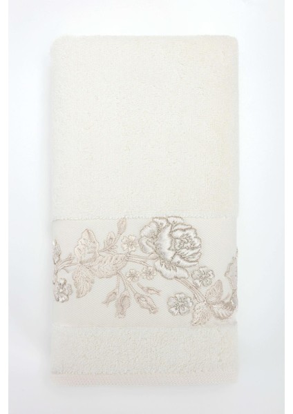 Ninna 50*90 Tekli Nakışlı Penye Yüz Havlusu - Ekru