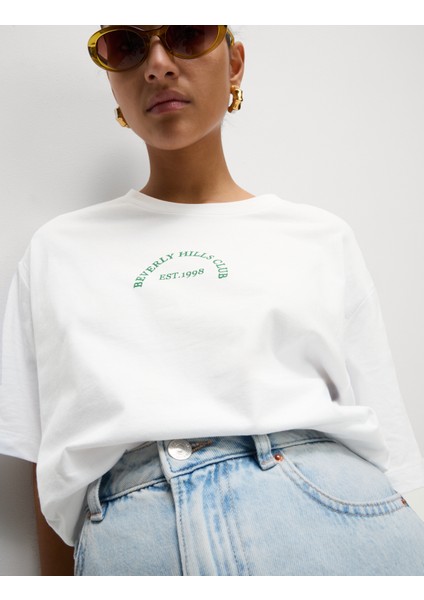 Saf Pamuk Dokulu Regular Fit T-Shirt fırsatları