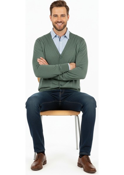 Erkek V Yakalı Düğmeli Uzun Kollu Çift Cepli Klasik Model Rahat Kesim Tam Kalıp Yünlü Dokuma Hırka modelleri