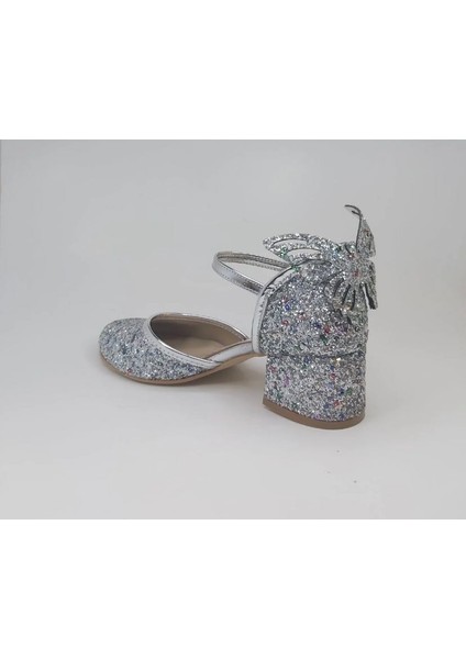 Mini Can P771 Gümüş Pullu Topuk Arka Kelebek Cırtlı Abiye Ayakkabı fiyatları