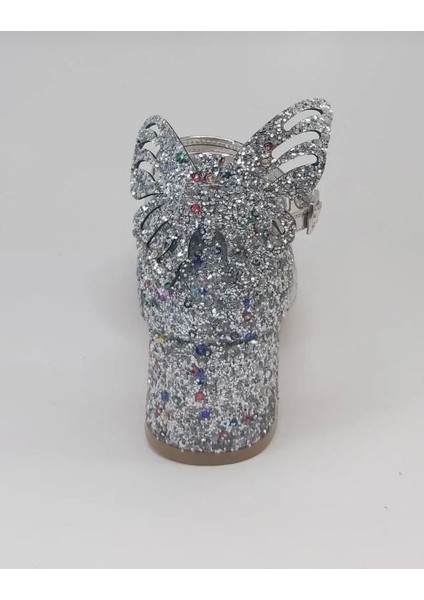 Mini Can P771 Gümüş Pullu Topuk Arka Kelebek Cırtlı Abiye Ayakkabı fırsatları