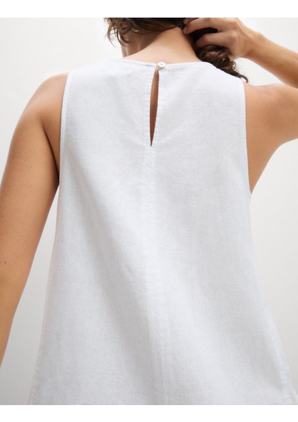 Yuvarlak Yaka Keten Mini Elbise fiyatları