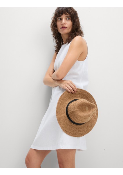 Yuvarlak Yaka Keten Mini Elbise fırsatları