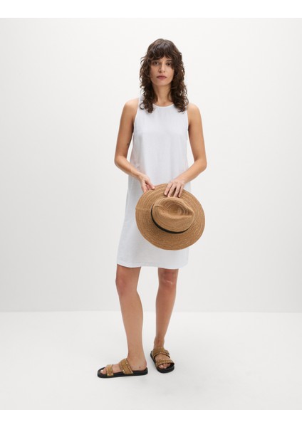 Yuvarlak Yaka Keten Mini Elbise indirimleri