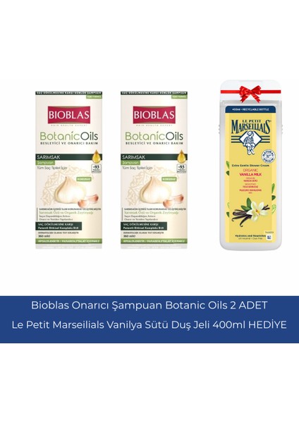 Botanicoils Besleyici ve Onarıcı Sarımsak Şampuan 360 ml 2 Adet+Le Petit Marseilials Vanilya Sütü 400ML Hediye