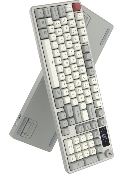 HK258 Membrane LCD Rgb Kablosuz/bluetooth Kırmızı Haki Full Türkçe Gaming Klavye