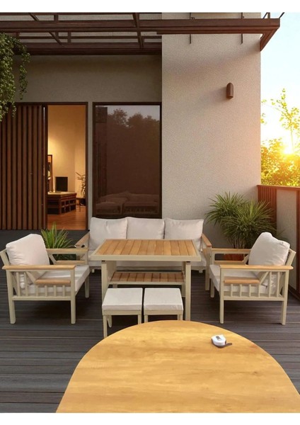 Sole Balkon Takımı, Cappuccino Bahçe Takımı 5+1 (Masa 70X110 3lü Koltuk 70X180 Tekli Koltuk 70X70)