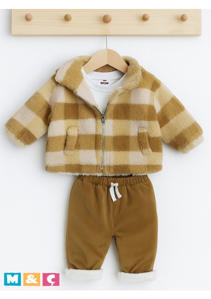 Bebek 3lü Montlu Kombin Kalın Kışlık Alt Üst Takım Baby Outfit