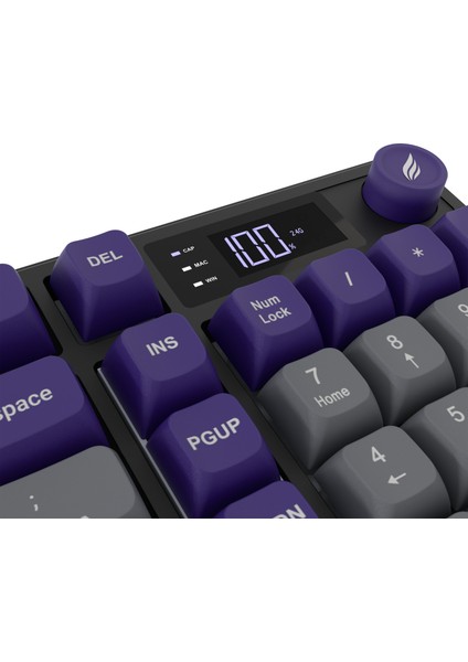 HK258 Membrane LCD Rgb Kablosuz/bluetooth Gri Mor Full Türkçe Gaming Klavye