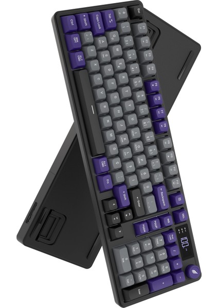 HK258 Membrane LCD Rgb Kablosuz/bluetooth Gri Mor Full Türkçe Gaming Klavye