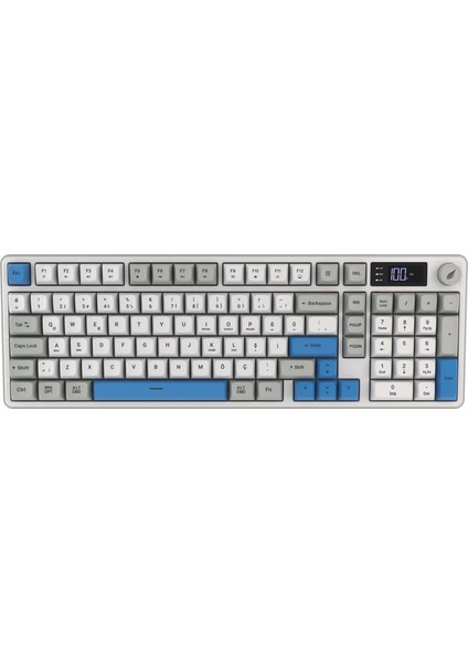 HK258 Membrane LCD Rgb Kablosuz/bluetooth Beyaz Mavi Full Türkçe Gaming Klavye