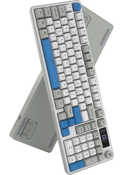 HK258 Membrane LCD Rgb Kablosuz/bluetooth Beyaz Mavi Full Türkçe Gaming Klavye