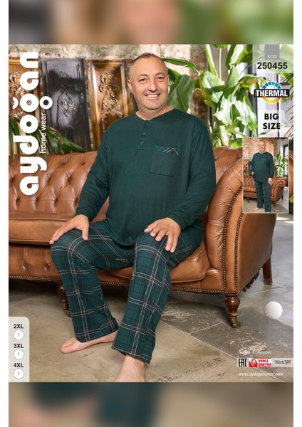 Erkek Emir Büyük Beden Kışlık Termal Çam Yeşili Pijama Takım 0455 fiyatları