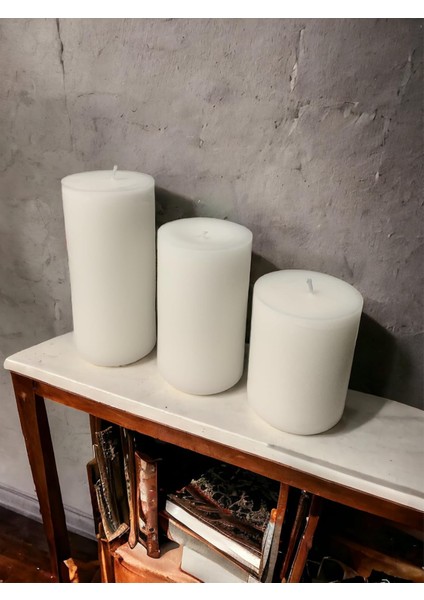 Silindir Mum 3'lü Kokulu Büyük Mum Dekoratif Mum Seti