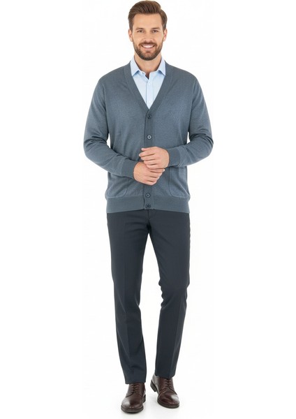 Erkek Baba Hırkası Önden Zarif Düğmeli ve Klasik Çift Cepli