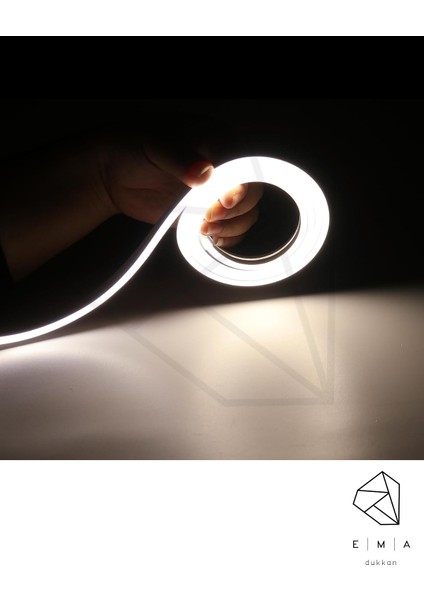 12 Volt 3 Metre Naturel Beyaz Neon LED Işık 1 cm Prize Takılmaya Hazır Değil Neon Şerit LED Esnek Silikonlu