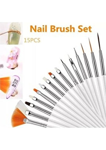 masis - 15'li tırnak süsleme fırçası desen verme seti