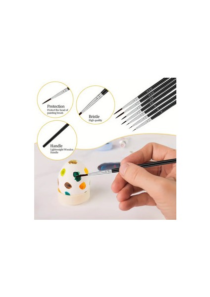 Detay Için 3'lü Adet Fırça Seti No: 0-00-000 Çizgi Için Minyatür Sulu , Akrilik, Guaj, Yağlı Boya